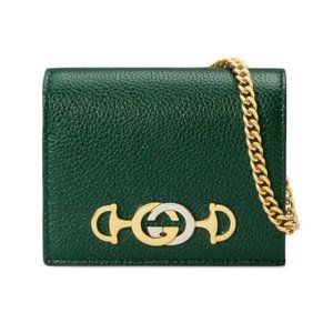 Gucci Zumi Horse-bit Card Case on a Chain in Green